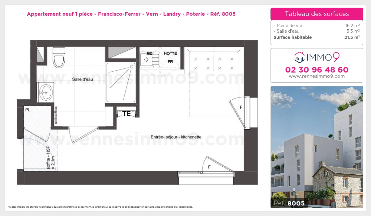 Plan et surfaces, Programme neuf Rennes : Francisco-Ferrer - Vern - Landry - Poterie Référence n° 8005