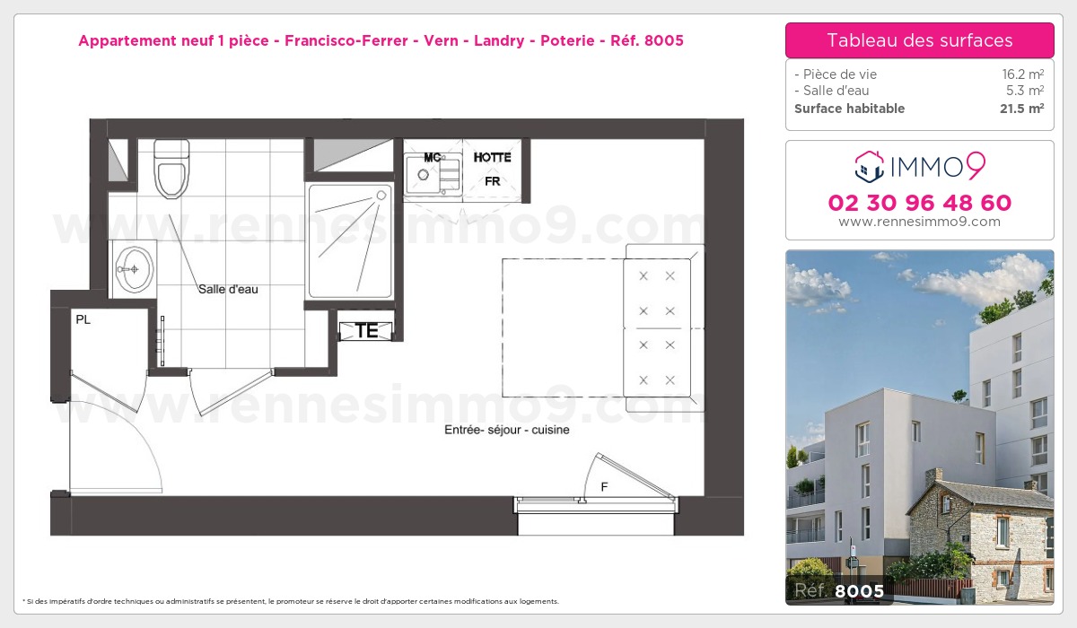 Plan et surfaces, Programme neuf Rennes : Francisco-Ferrer - Vern - Landry - Poterie Référence n° 8005