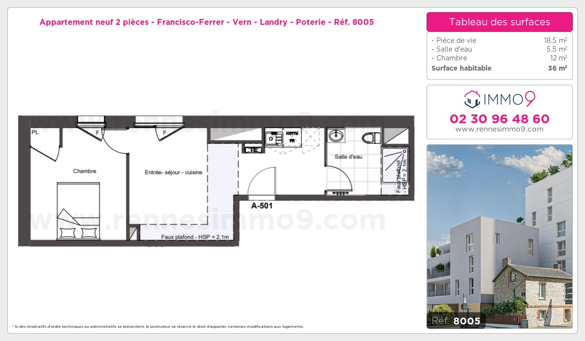 Plan et surfaces, Programme neuf Rennes : Francisco-Ferrer - Vern - Landry - Poterie Référence n° 8005