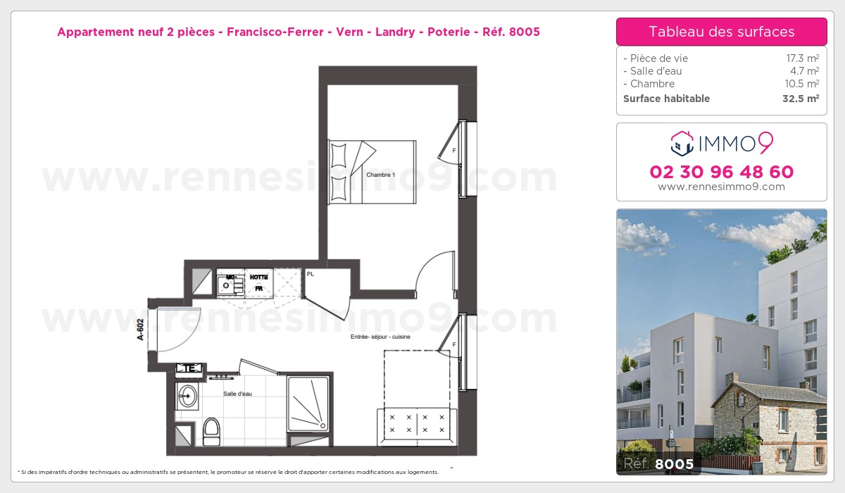 Plan et surfaces, Programme neuf Rennes : Francisco-Ferrer - Vern - Landry - Poterie Référence n° 8005