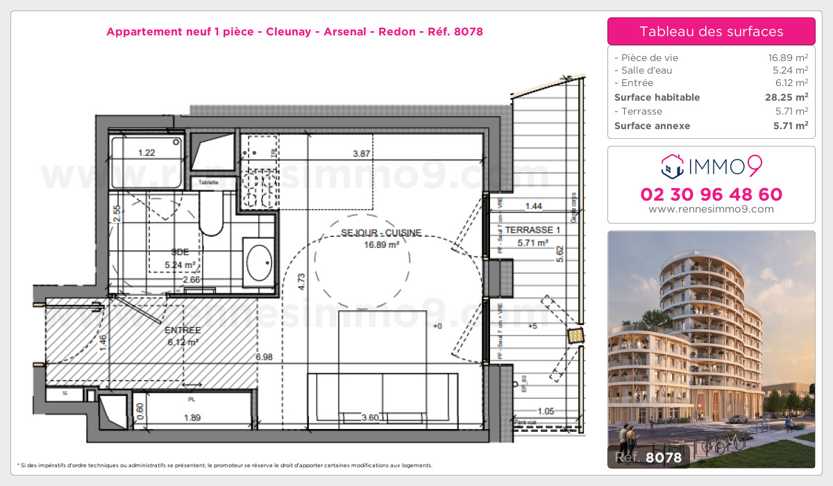 Plan et surfaces, Programme neuf Rennes : Cleunay - Arsenal - Redon Référence n° 8078