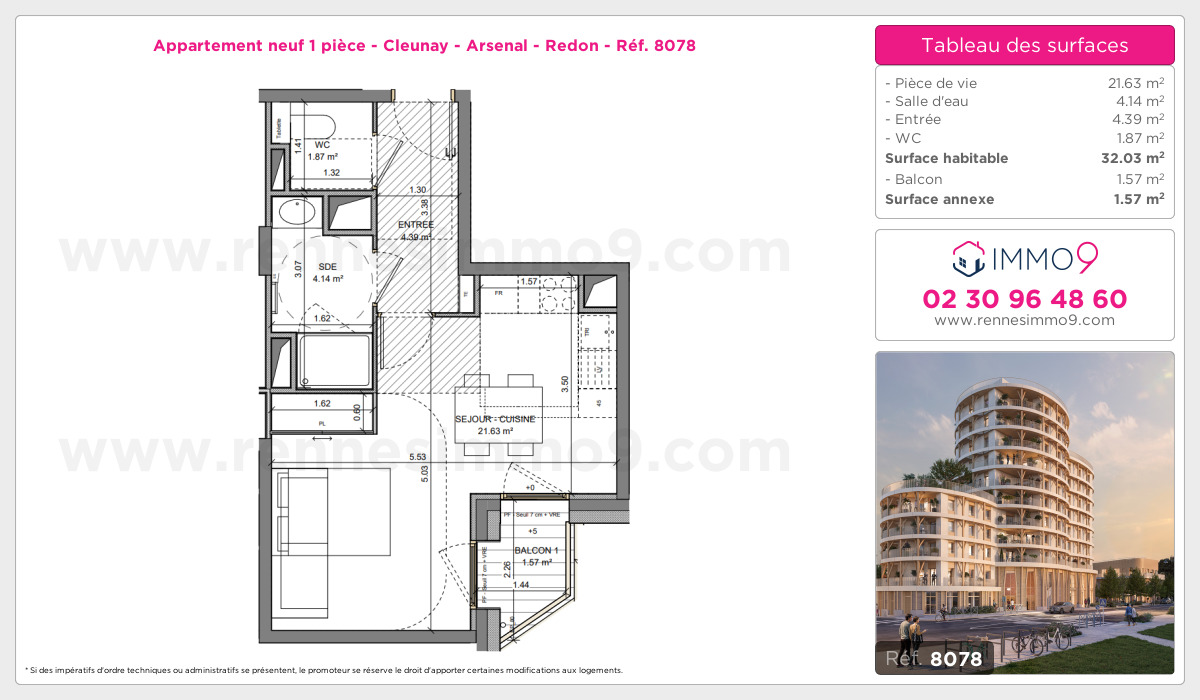 Plan et surfaces, Programme neuf Rennes : Cleunay - Arsenal - Redon Référence n° 8078