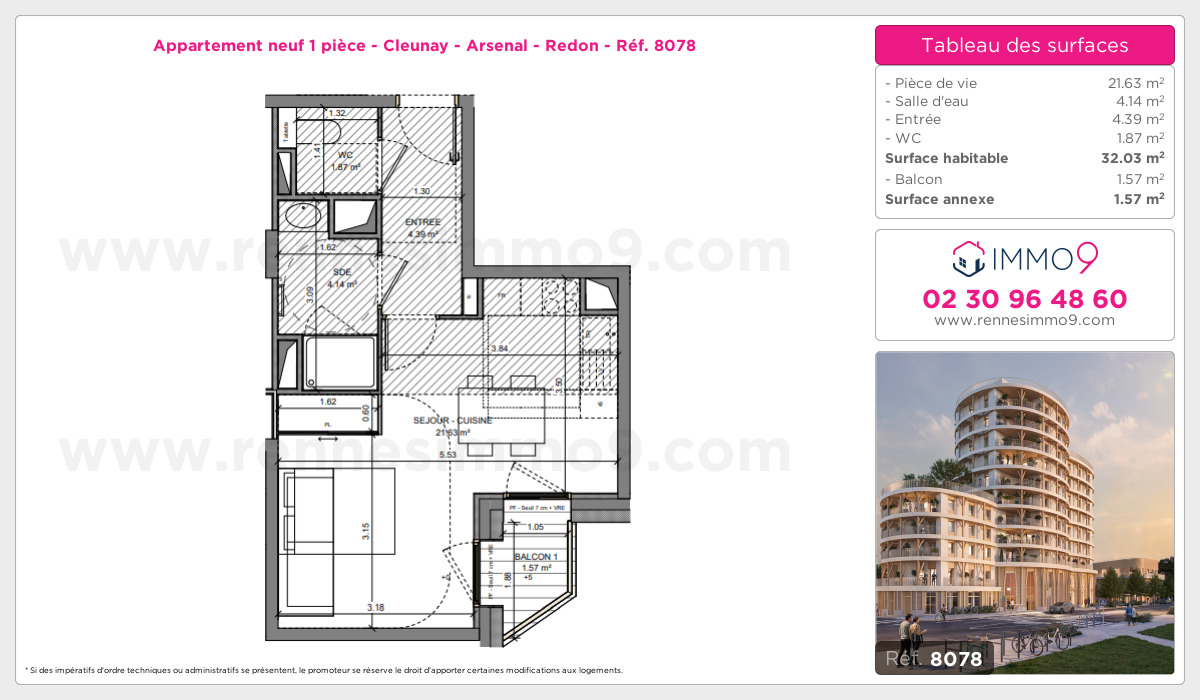 Plan et surfaces, Programme neuf Rennes : Cleunay - Arsenal - Redon Référence n° 8078