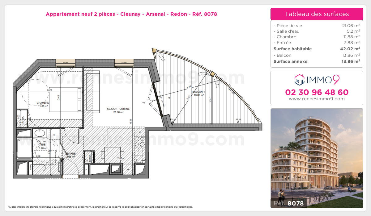 Plan et surfaces, Programme neuf Rennes : Cleunay - Arsenal - Redon Référence n° 8078