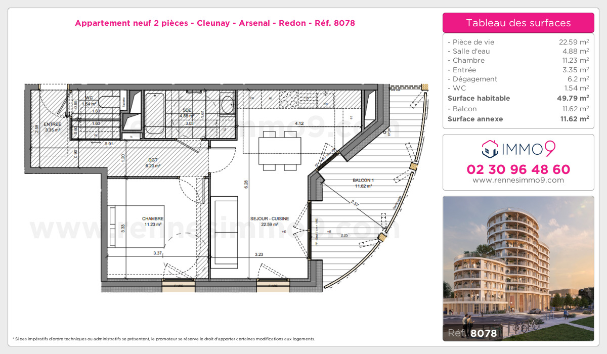 Plan et surfaces, Programme neuf Rennes : Cleunay - Arsenal - Redon Référence n° 8078