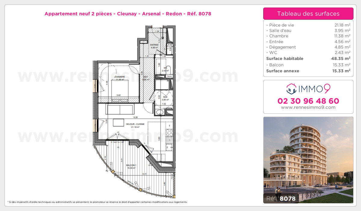 Plan et surfaces, Programme neuf Rennes : Cleunay - Arsenal - Redon Référence n° 8078
