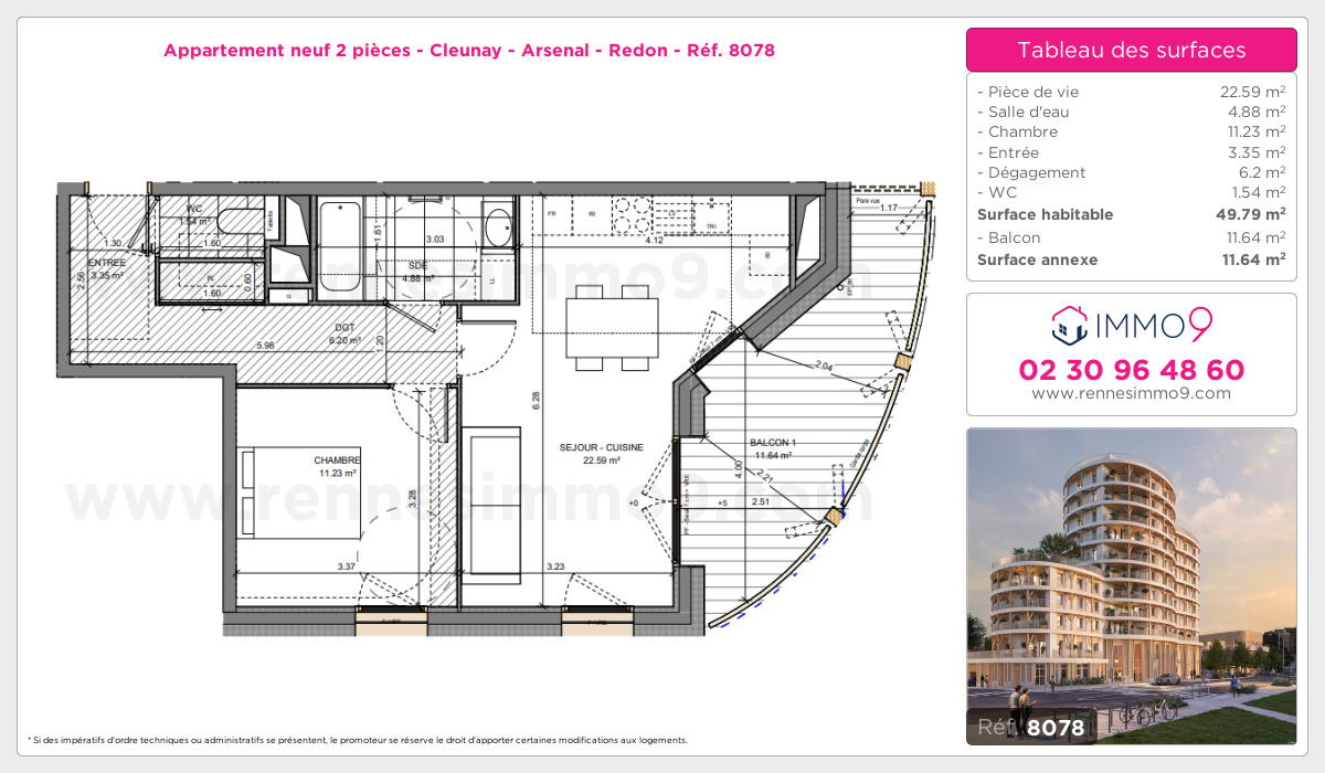 Plan et surfaces, Programme neuf Rennes : Cleunay - Arsenal - Redon Référence n° 8078