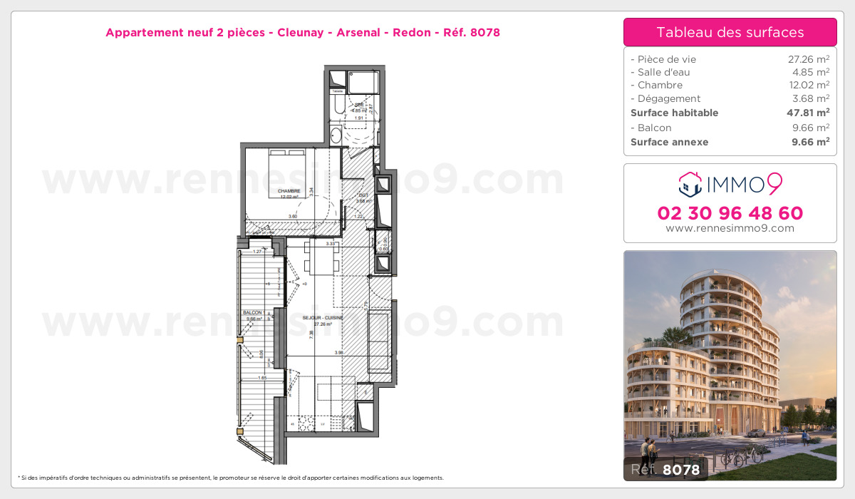Plan et surfaces, Programme neuf Rennes : Cleunay - Arsenal - Redon Référence n° 8078