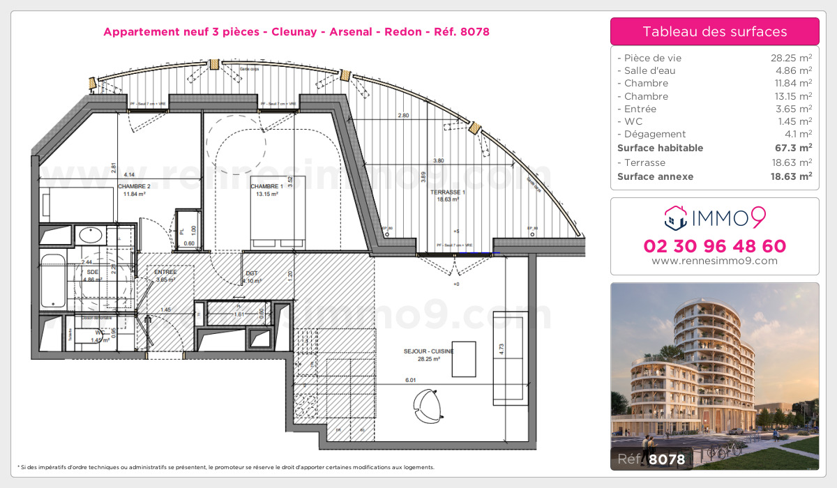 Plan et surfaces, Programme neuf Rennes : Cleunay - Arsenal - Redon Référence n° 8078