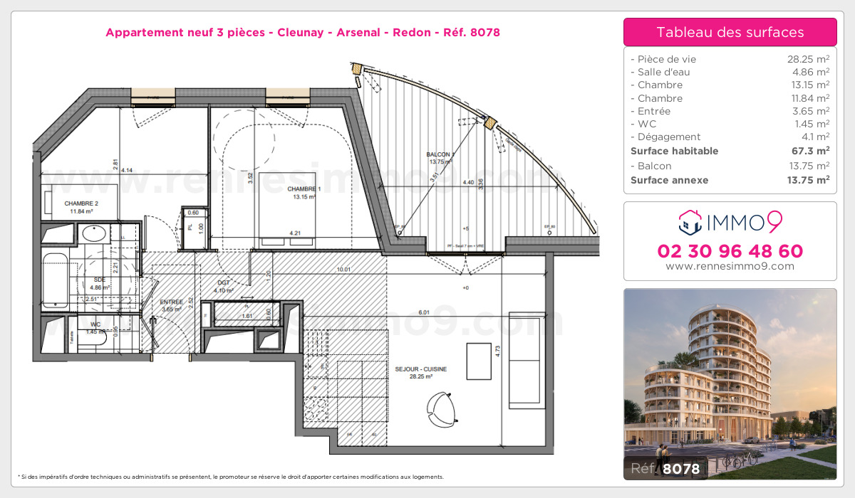 Plan et surfaces, Programme neuf Rennes : Cleunay - Arsenal - Redon Référence n° 8078