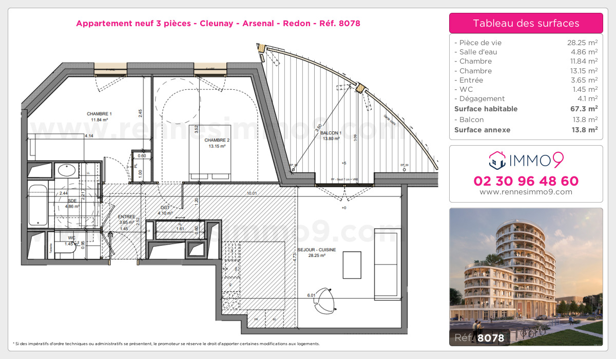 Plan et surfaces, Programme neuf Rennes : Cleunay - Arsenal - Redon Référence n° 8078