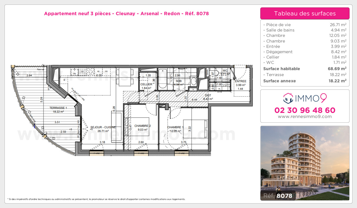 Plan et surfaces, Programme neuf Rennes : Cleunay - Arsenal - Redon Référence n° 8078