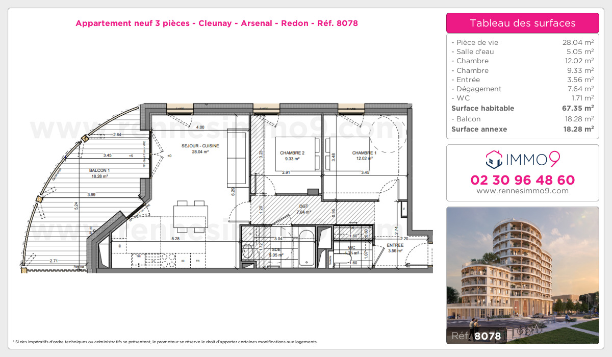 Plan et surfaces, Programme neuf Rennes : Cleunay - Arsenal - Redon Référence n° 8078