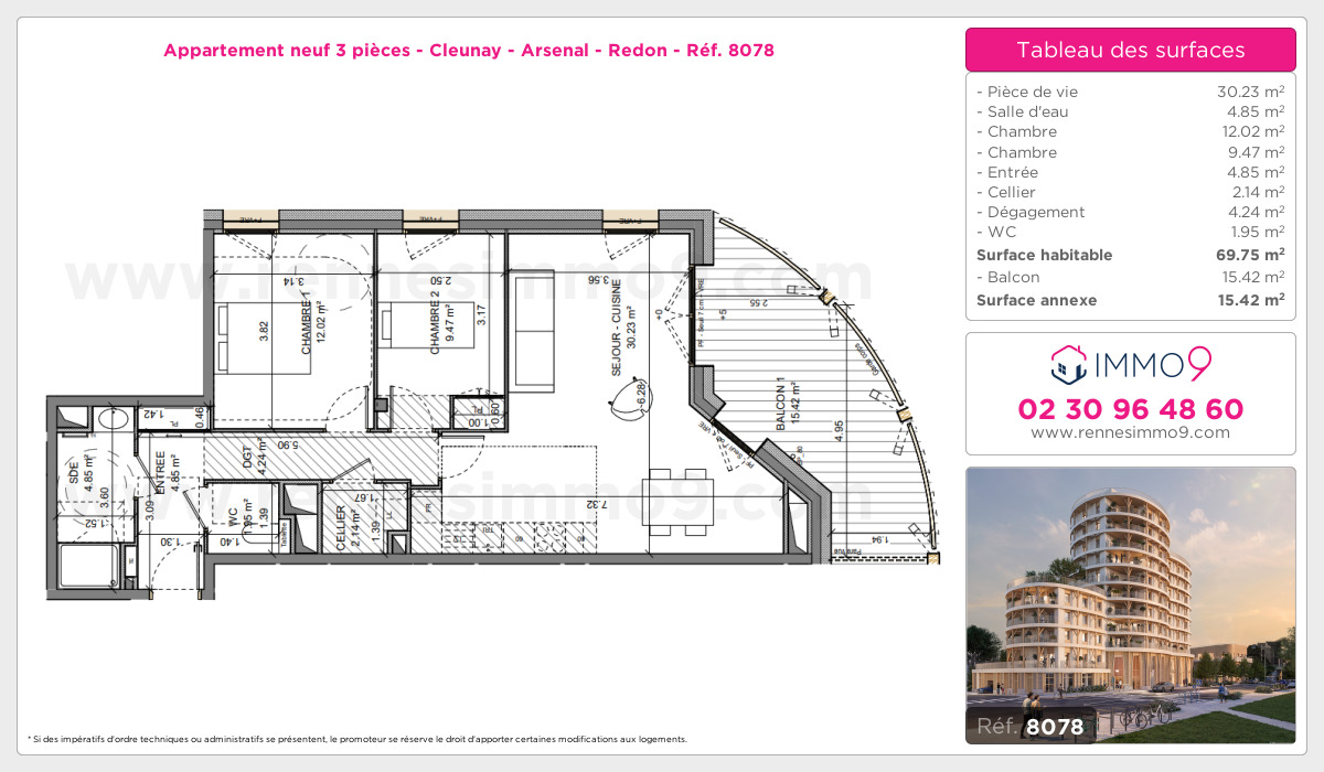 Plan et surfaces, Programme neuf Rennes : Cleunay - Arsenal - Redon Référence n° 8078