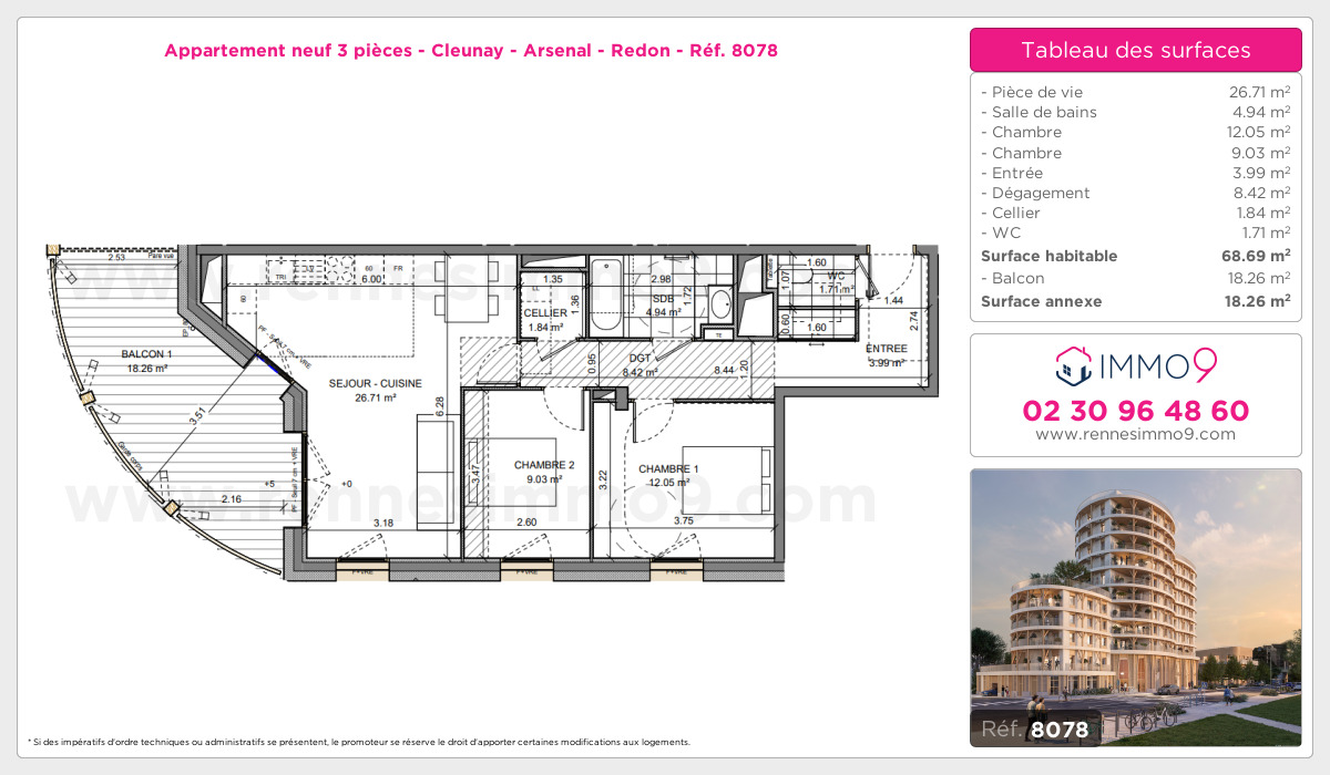 Plan et surfaces, Programme neuf Rennes : Cleunay - Arsenal - Redon Référence n° 8078