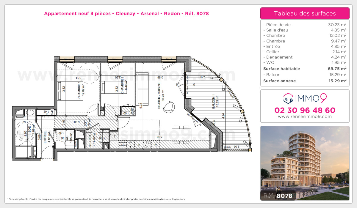 Plan et surfaces, Programme neuf Rennes : Cleunay - Arsenal - Redon Référence n° 8078