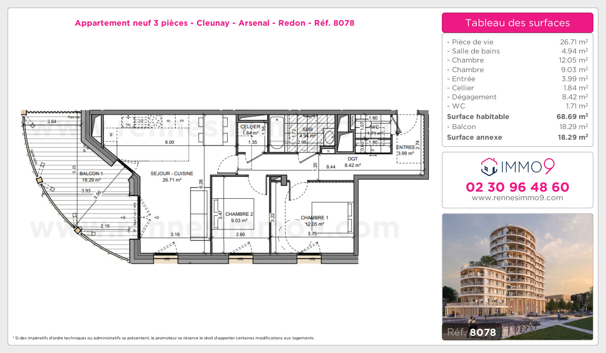 Plan et surfaces, Programme neuf Rennes : Cleunay - Arsenal - Redon Référence n° 8078