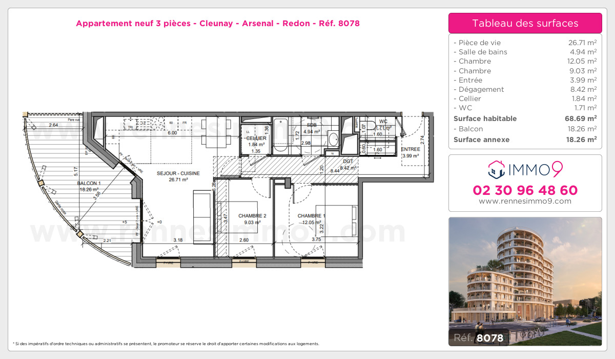 Plan et surfaces, Programme neuf Rennes : Cleunay - Arsenal - Redon Référence n° 8078