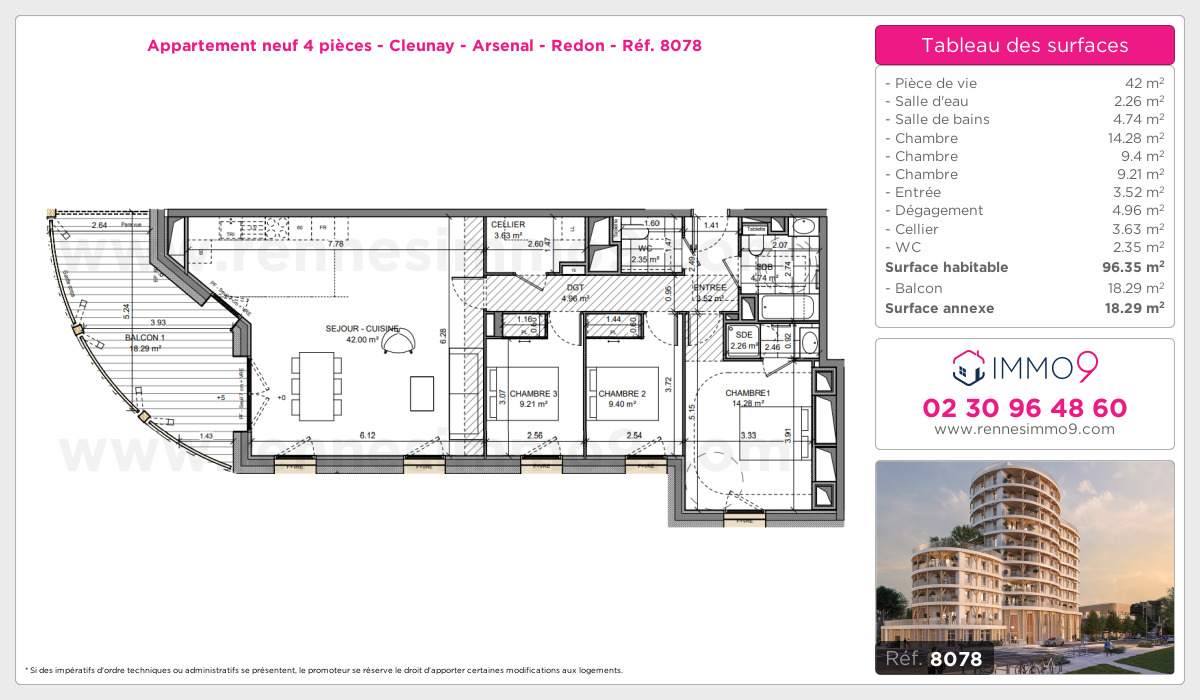 Plan et surfaces, Programme neuf Rennes : Cleunay - Arsenal - Redon Référence n° 8078