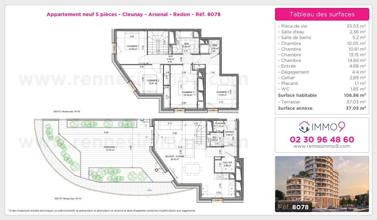 Plan et surfaces, Programme neuf Rennes : Cleunay - Arsenal - Redon Référence n° 8078