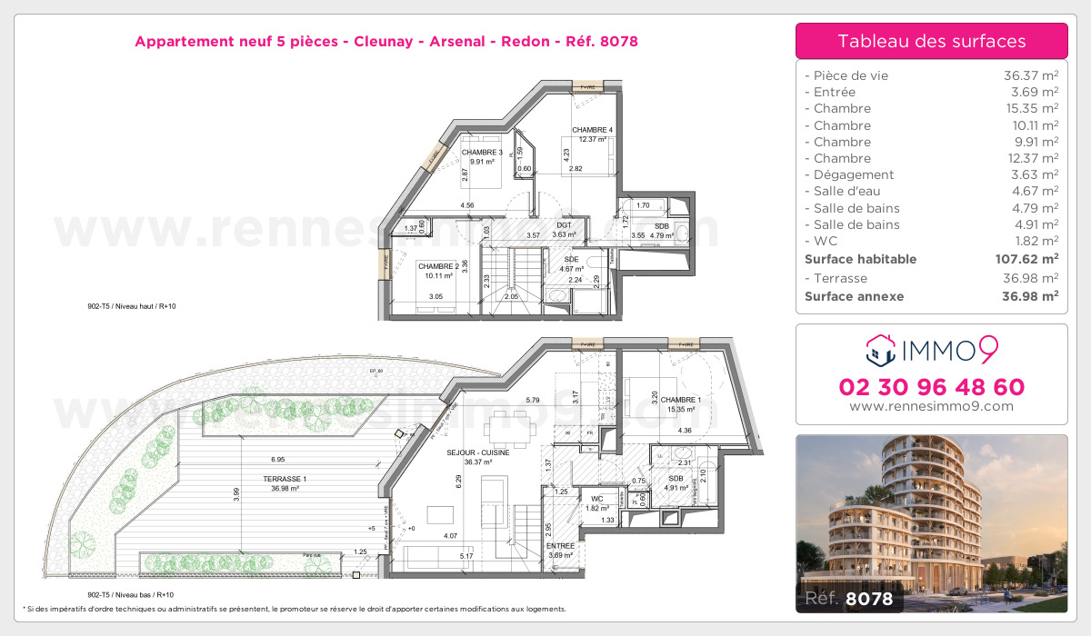Plan et surfaces, Programme neuf Rennes : Cleunay - Arsenal - Redon Référence n° 8078