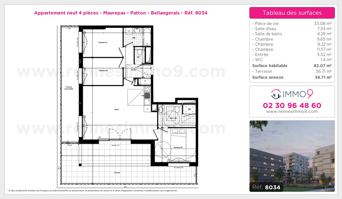 Plan et surfaces, Programme neuf Rennes : Maurepas - Patton - Bellangerais Référence n° 8034