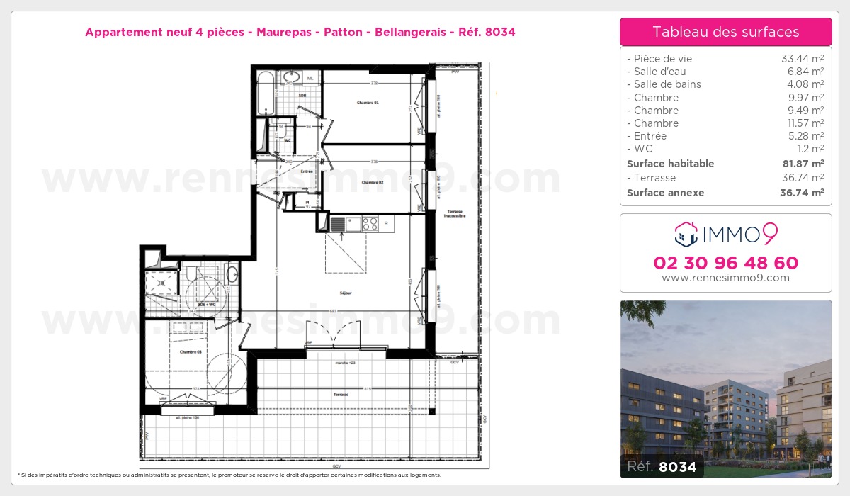 Plan et surfaces, Programme neuf Rennes : Maurepas - Patton - Bellangerais Référence n° 8034