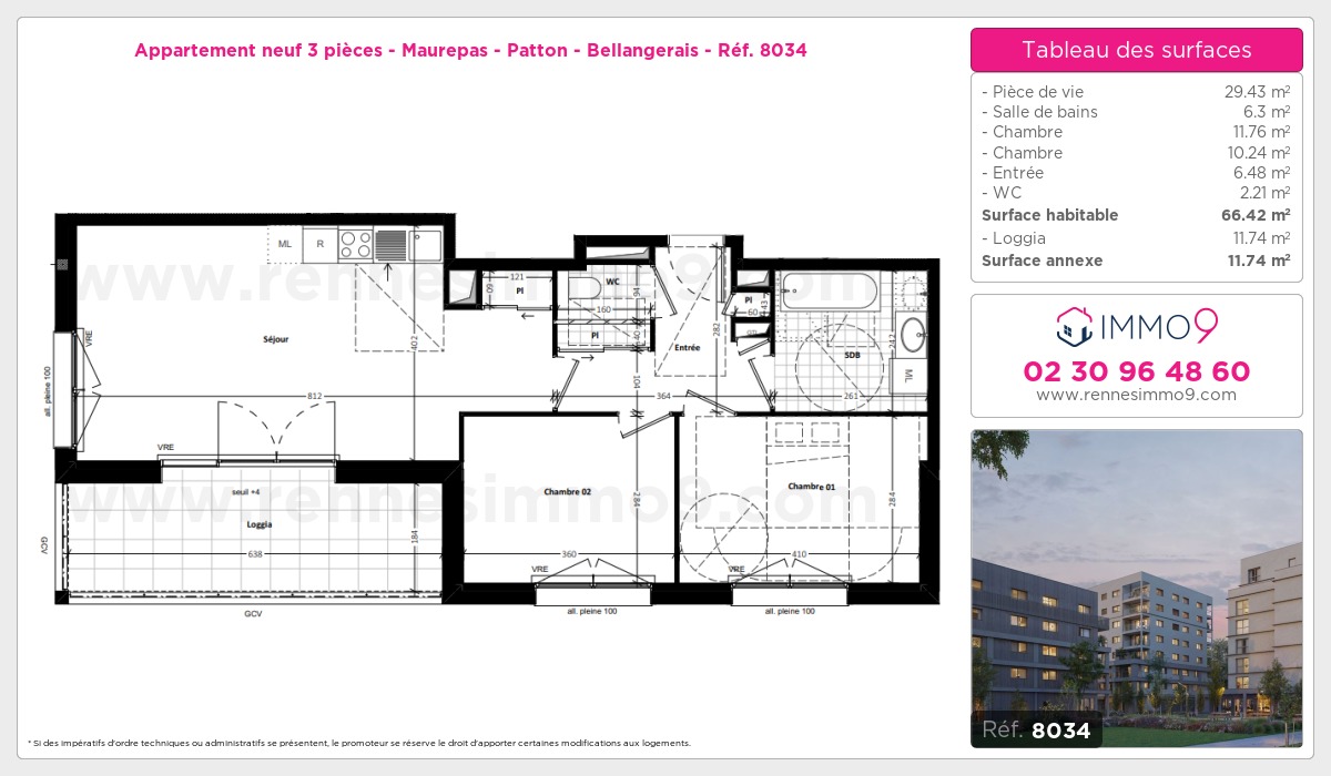 Plan et surfaces, Programme neuf Rennes : Maurepas - Patton - Bellangerais Référence n° 8034