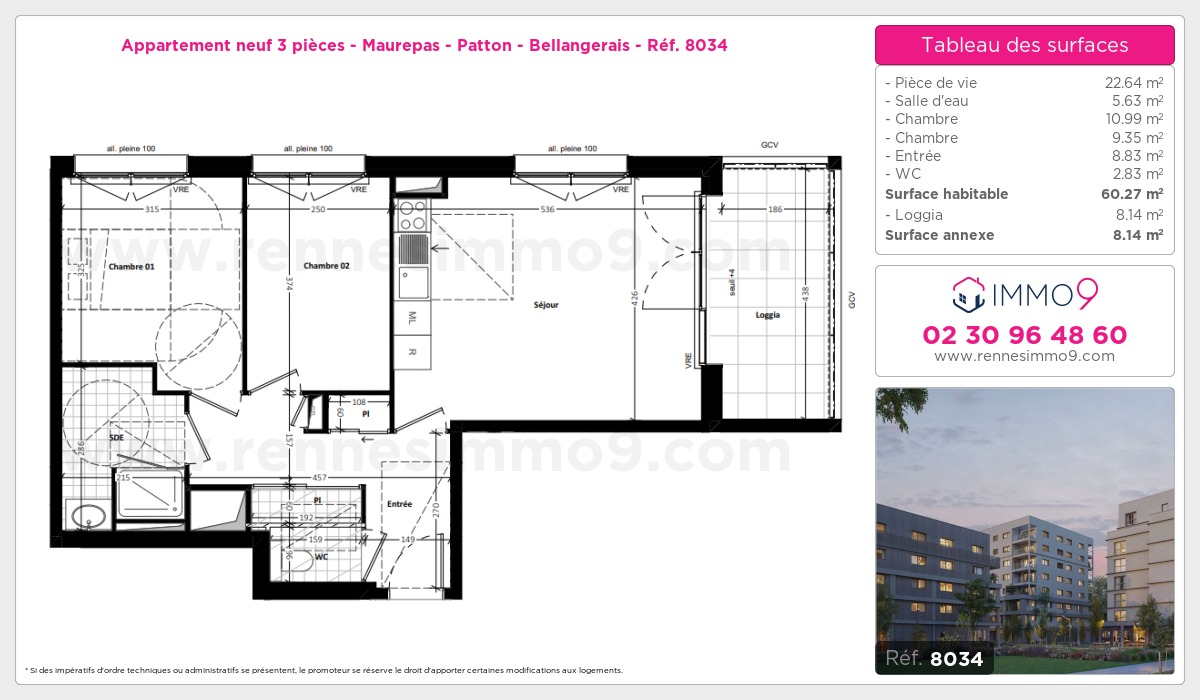 Plan et surfaces, Programme neuf Rennes : Maurepas - Patton - Bellangerais Référence n° 8034