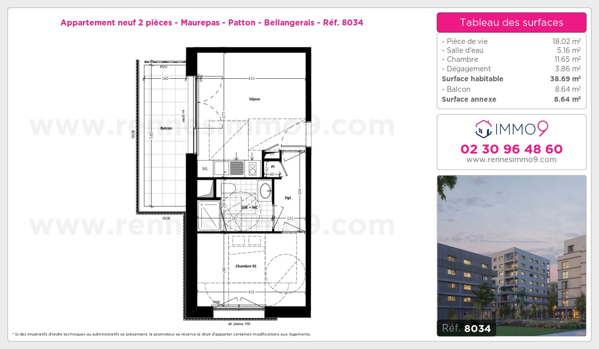 Plan et surfaces, Programme neuf Rennes : Maurepas - Patton - Bellangerais Référence n° 8034