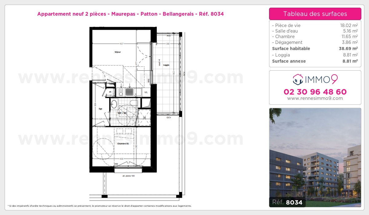 Plan et surfaces, Programme neuf Rennes : Maurepas - Patton - Bellangerais Référence n° 8034