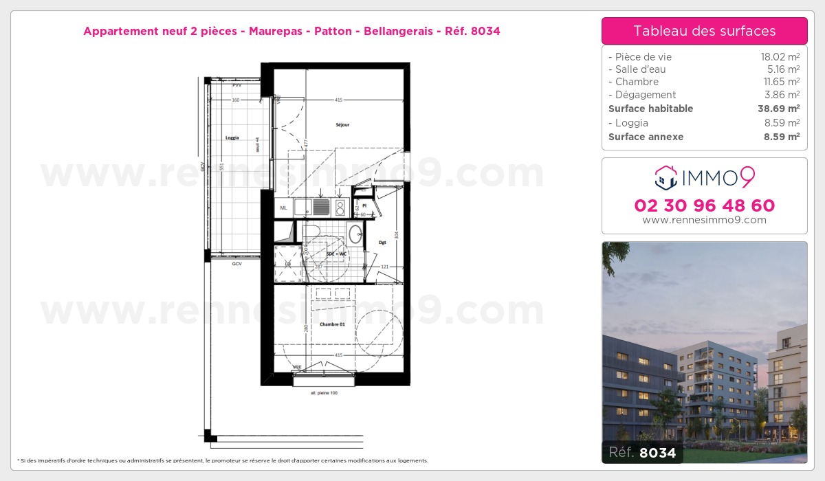 Plan et surfaces, Programme neuf Rennes : Maurepas - Patton - Bellangerais Référence n° 8034