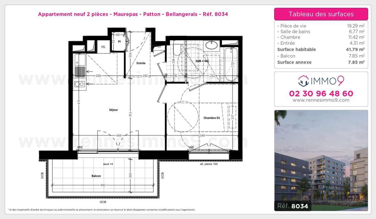 Plan et surfaces, Programme neuf Rennes : Maurepas - Patton - Bellangerais Référence n° 8034