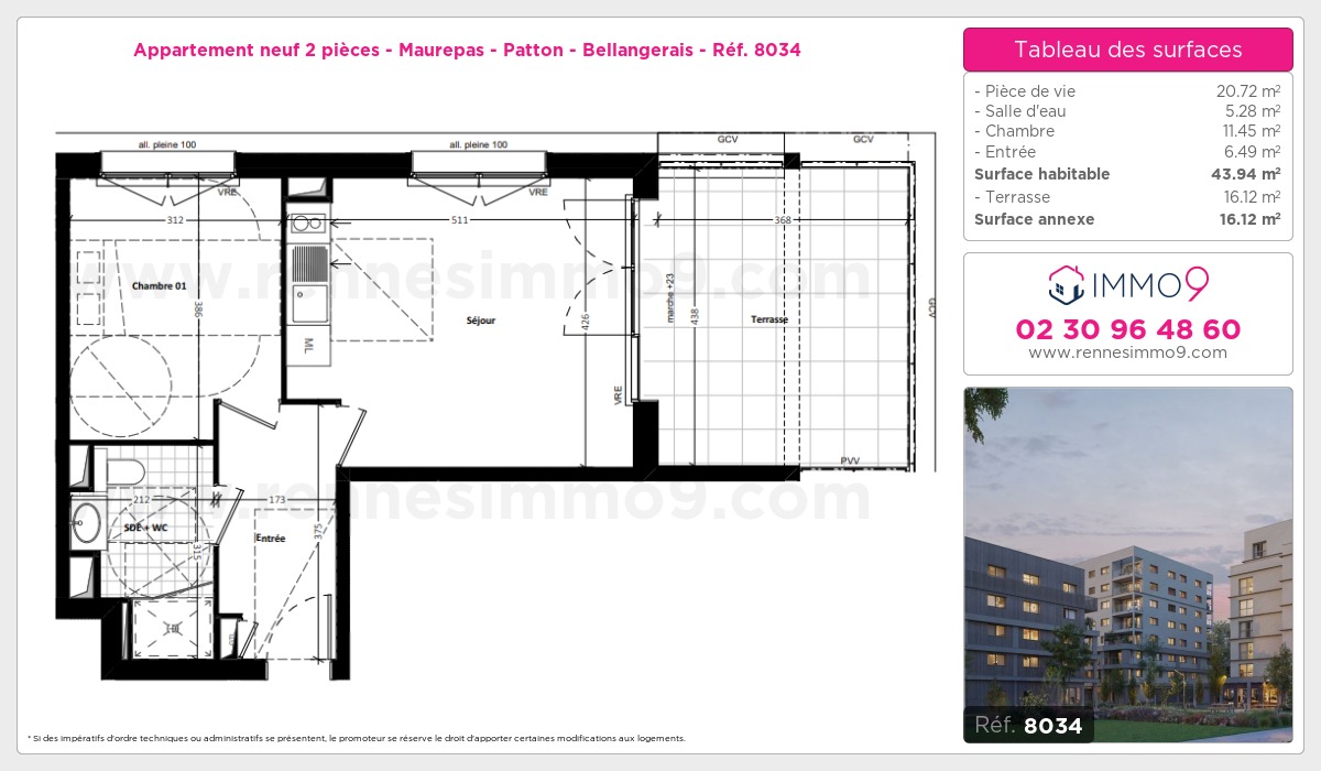 Plan et surfaces, Programme neuf Rennes : Maurepas - Patton - Bellangerais Référence n° 8034