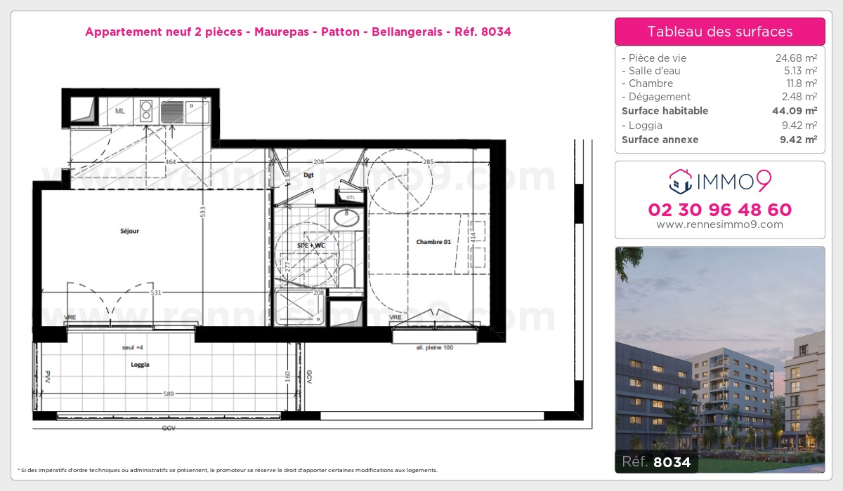 Plan et surfaces, Programme neuf Rennes : Maurepas - Patton - Bellangerais Référence n° 8034
