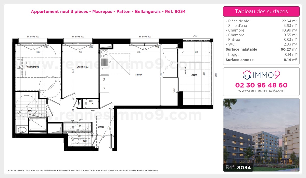 Plan et surfaces, Programme neuf Rennes : Maurepas - Patton - Bellangerais Référence n° 8034