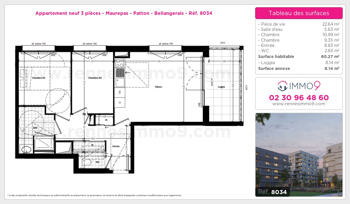 Plan et surfaces, Programme neuf Rennes : Maurepas - Patton - Bellangerais Référence n° 8034