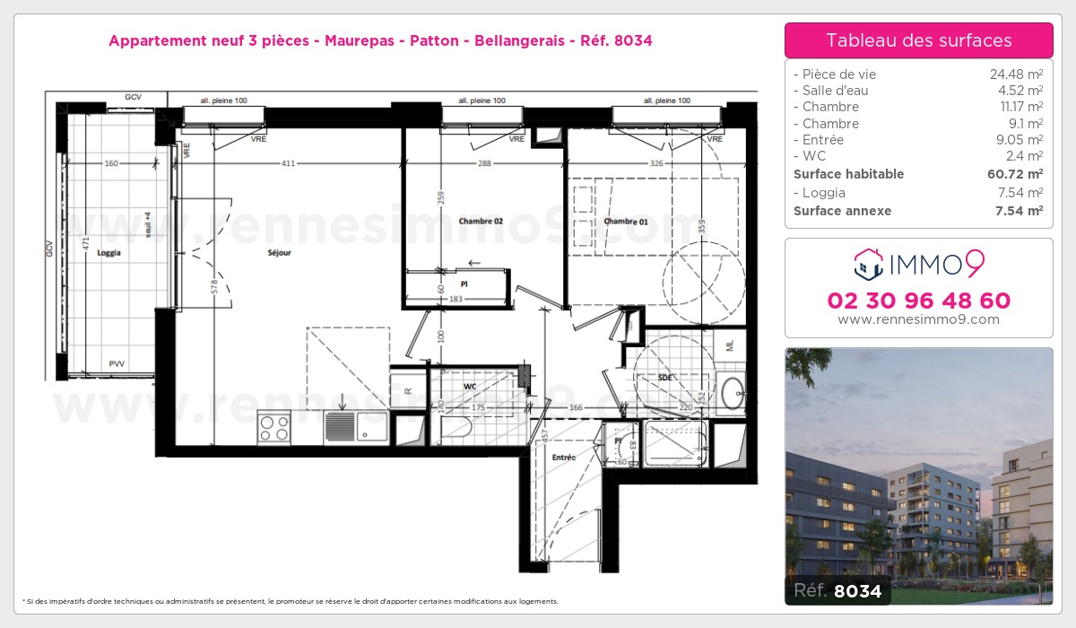 Plan et surfaces, Programme neuf Rennes : Maurepas - Patton - Bellangerais Référence n° 8034