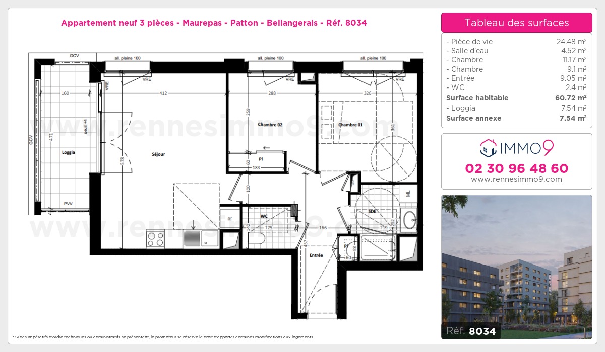 Plan et surfaces, Programme neuf Rennes : Maurepas - Patton - Bellangerais Référence n° 8034