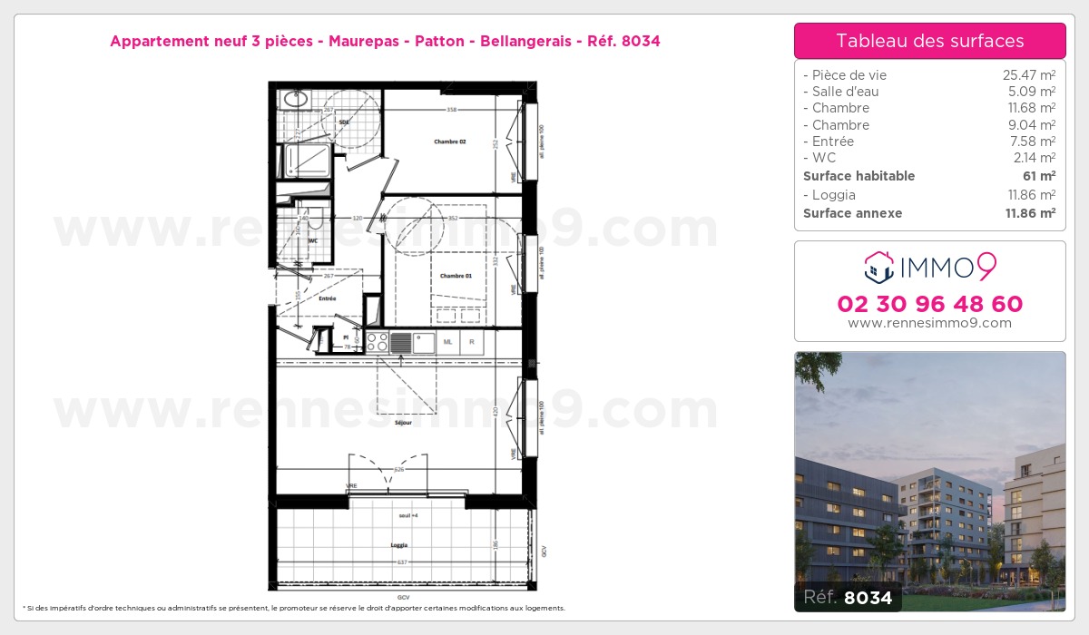 Plan et surfaces, Programme neuf Rennes : Maurepas - Patton - Bellangerais Référence n° 8034