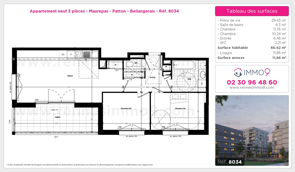 Plan et surfaces, Programme neuf Rennes : Maurepas - Patton - Bellangerais Référence n° 8034