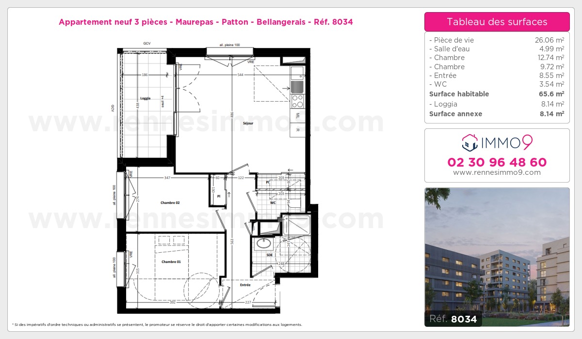 Plan et surfaces, Programme neuf Rennes : Maurepas - Patton - Bellangerais Référence n° 8034