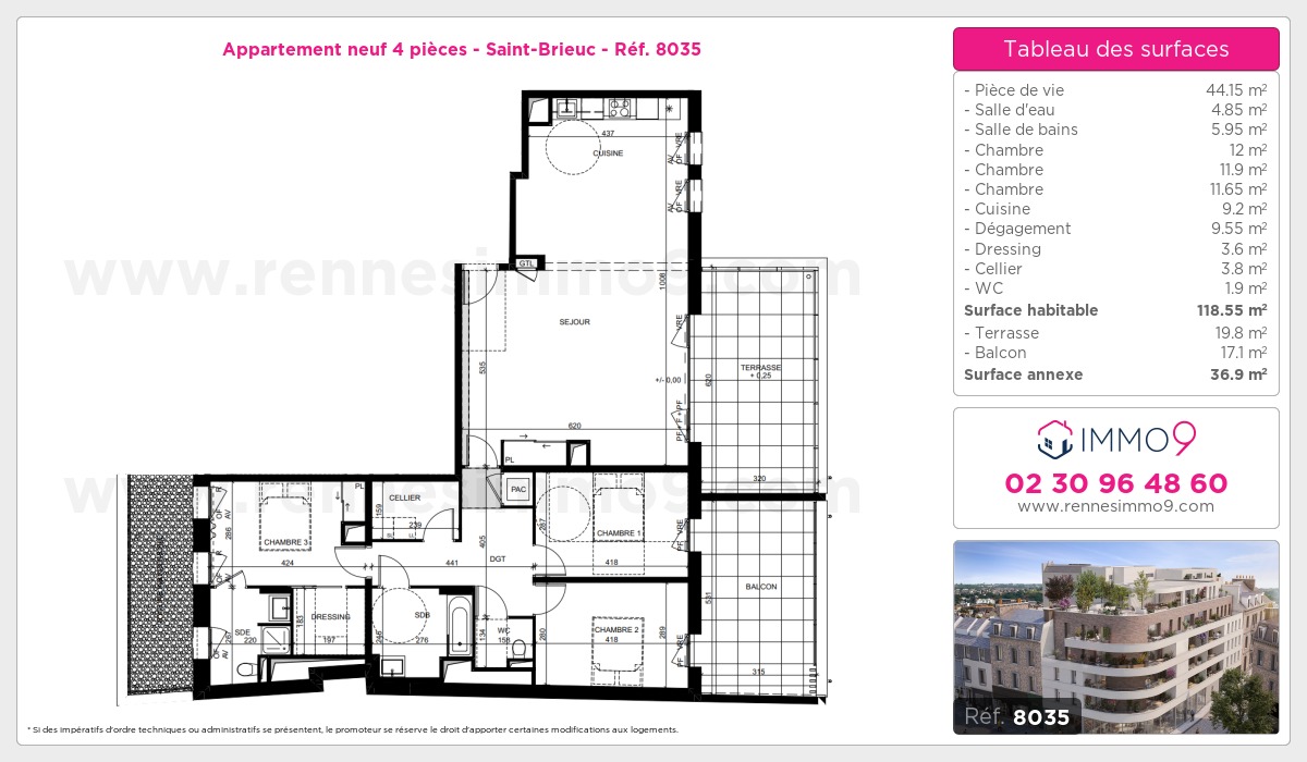 Plan et surfaces, Programme neuf Saint-Brieuc Référence n° 8035