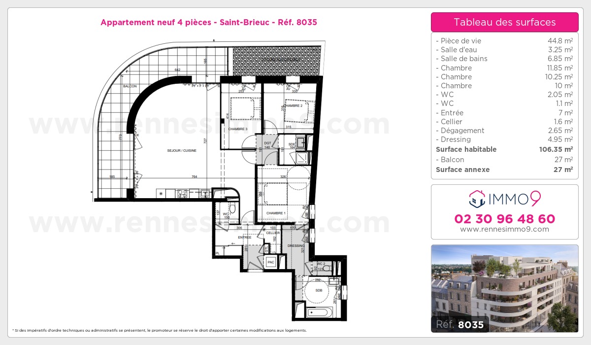 Plan et surfaces, Programme neuf Saint-Brieuc Référence n° 8035