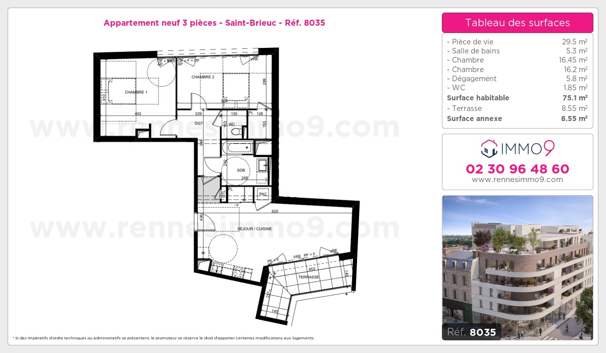 Plan et surfaces, Programme neuf Saint-Brieuc Référence n° 8035