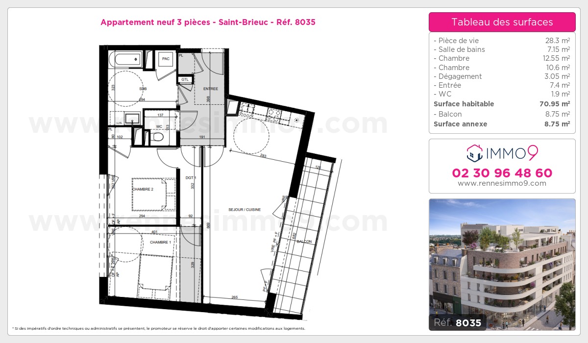 Plan et surfaces, Programme neuf Saint-Brieuc Référence n° 8035