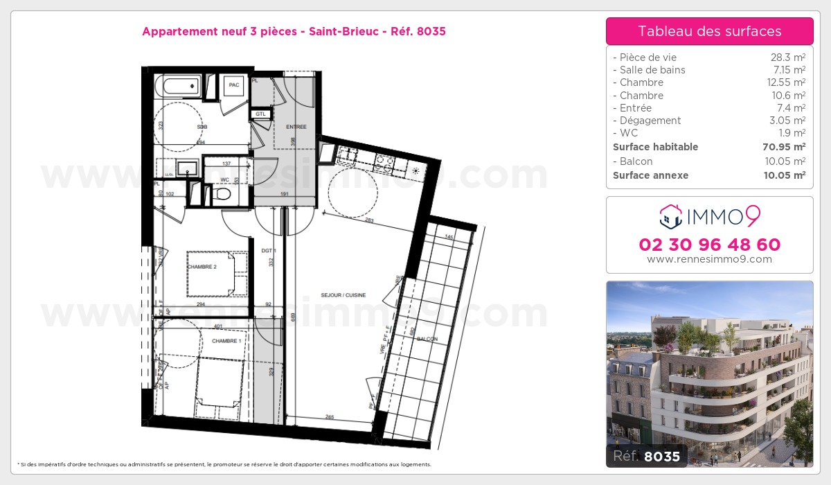 Plan et surfaces, Programme neuf Saint-Brieuc Référence n° 8035