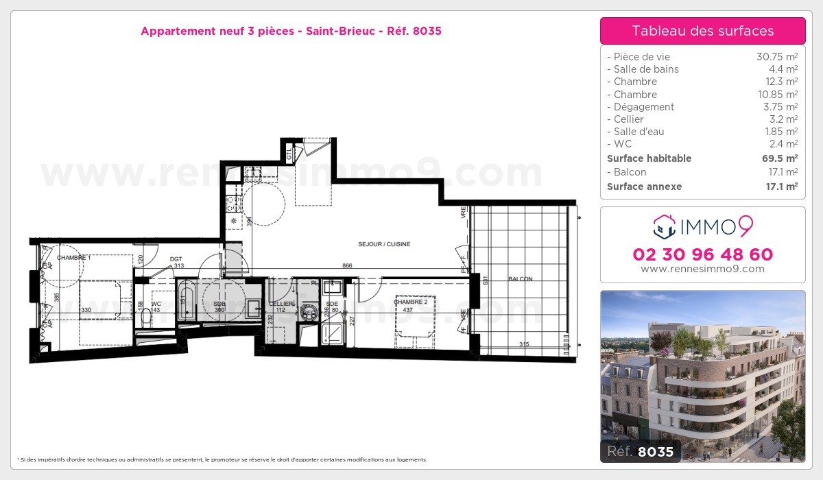 Plan et surfaces, Programme neuf Saint-Brieuc Référence n° 8035