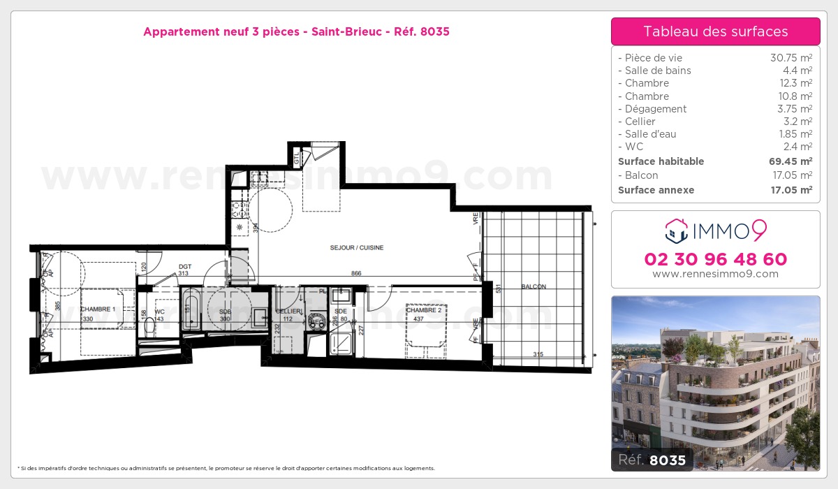 Plan et surfaces, Programme neuf Saint-Brieuc Référence n° 8035