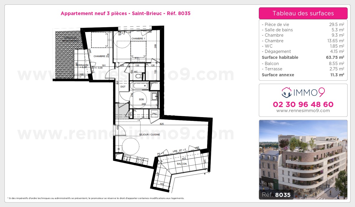Plan et surfaces, Programme neuf Saint-Brieuc Référence n° 8035